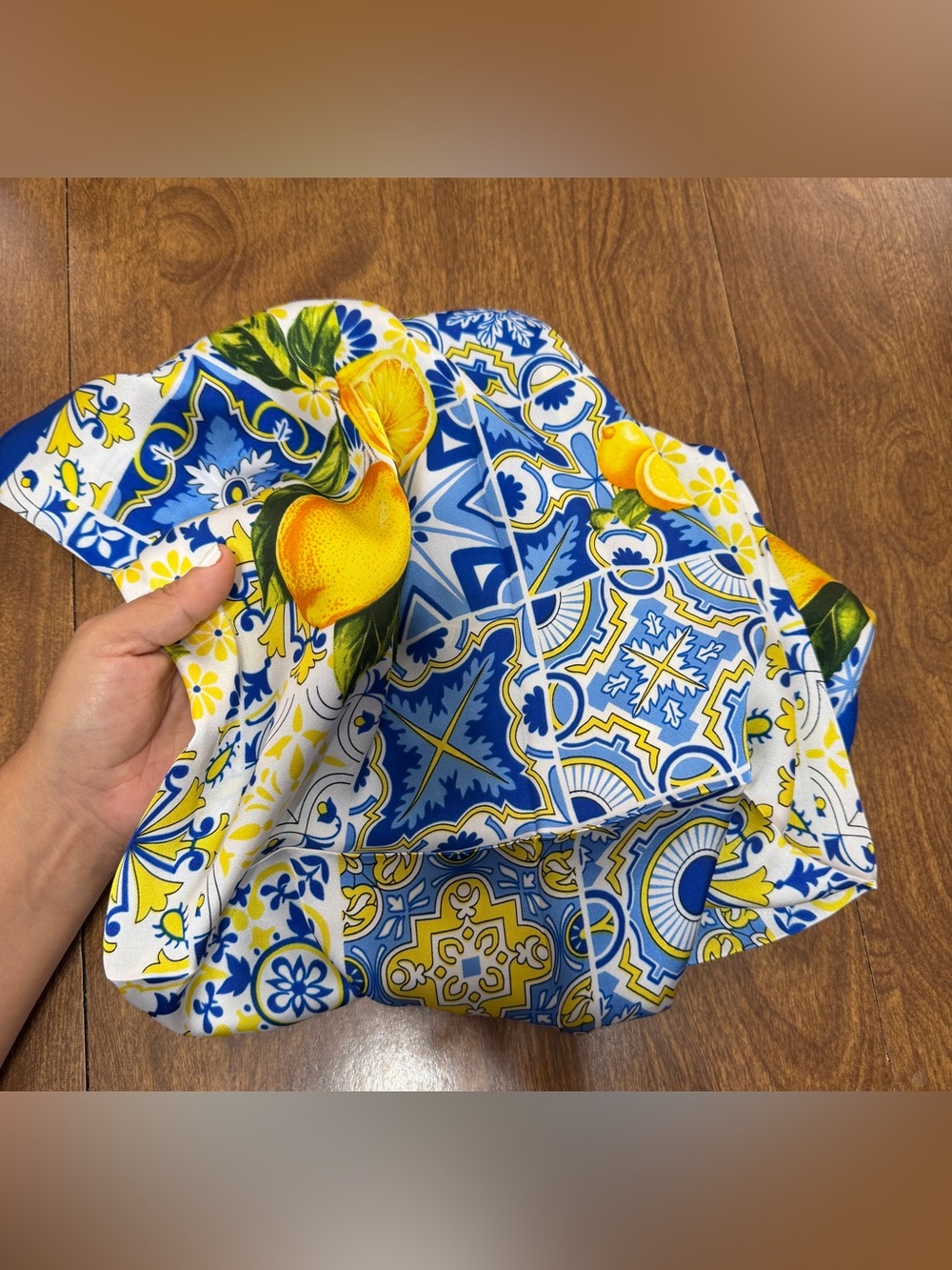 Blue & Yellow Lemon Tile Print Scarf